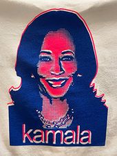 Kamala 2-color Warhol Style Print pink and Dark Royal Blue on White T-shirts