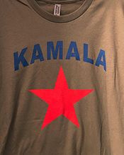 Kamala Curved Text Red Star Military Green T-shirt