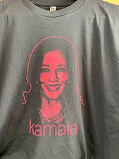 Kamala Harris Pink Print Portrait on Indigo Blue T-shirt